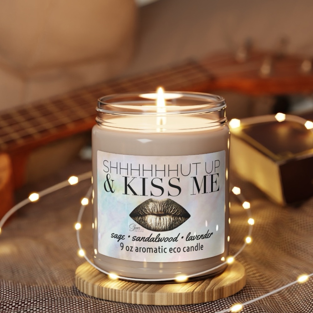 smells like him cologne candle shhhUT UP & KISS ME aromatic woody musk fragrance